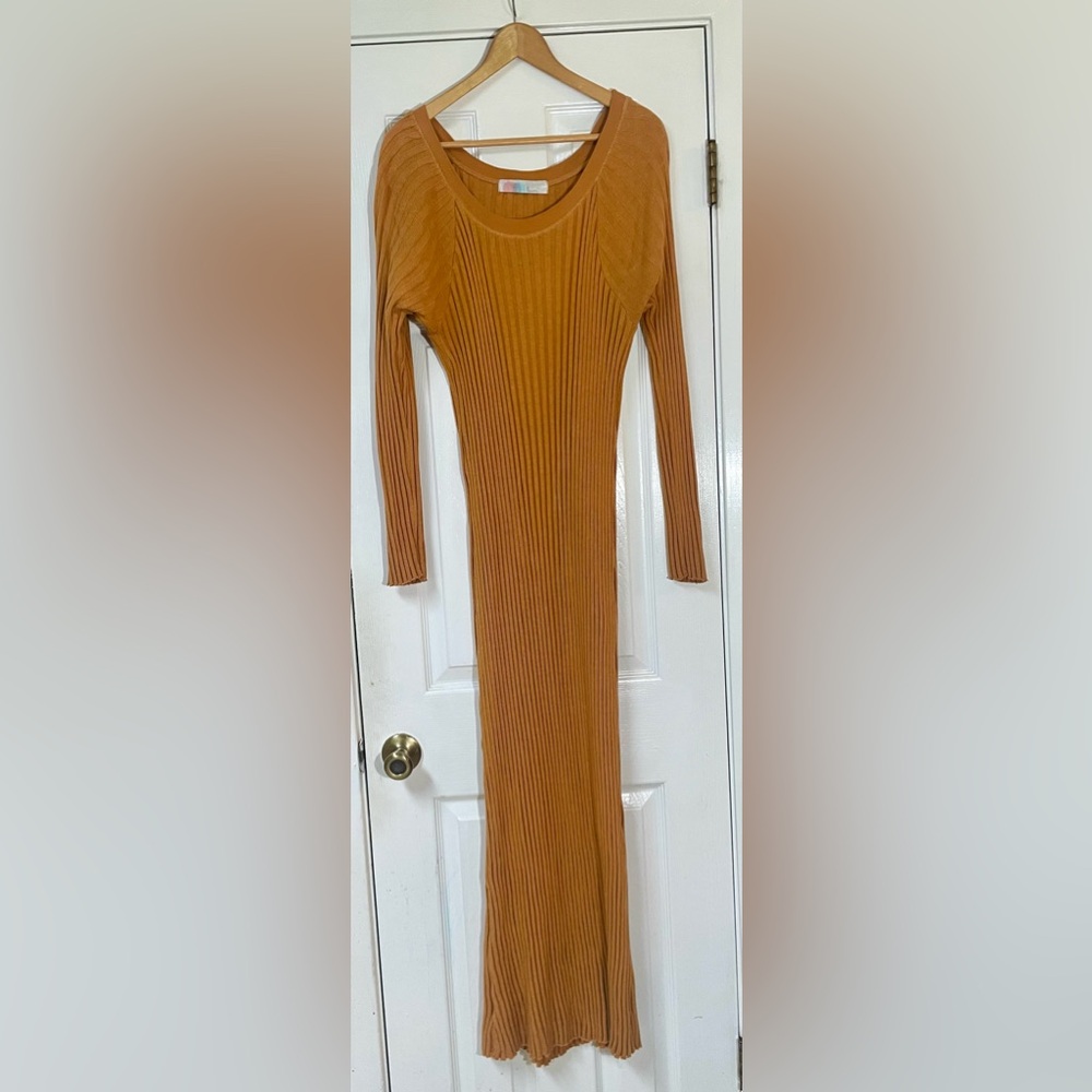 Free People Beach Dress Sz Large Bodycon  Ribbed Knit Long Sleeve Fall - Picture 4 of 12